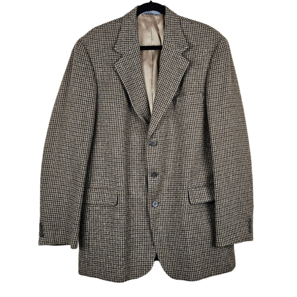 Haggar Clothing Co. Mens Blazer Jacket 44L Brown‎ Houndstooth City Casuals